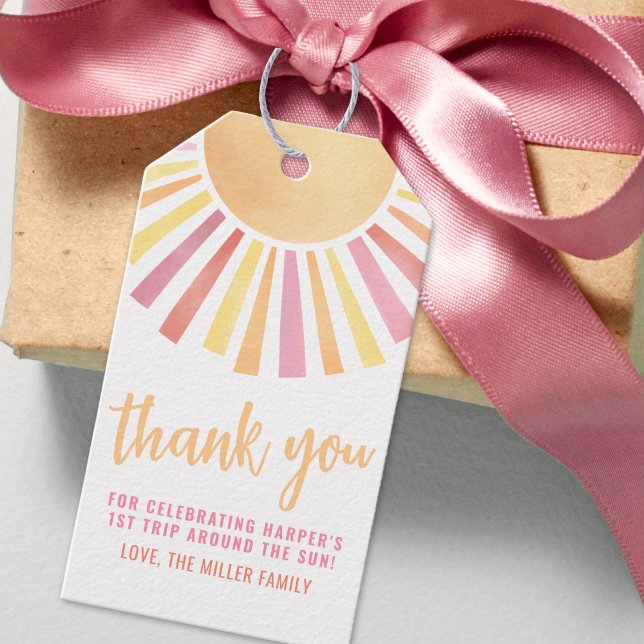 Sunshine Pink Sun Birthday Gift Tags (Sunshine Pink Sun Baby Gift Tags )