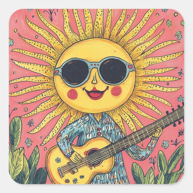 Sunshine Playing Guitar Square Sticker (Front)