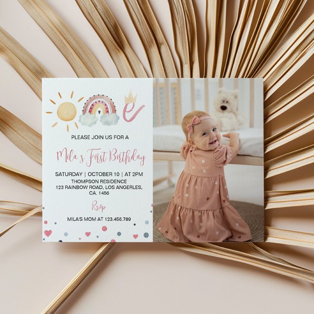 Sunshine Rainbow 1st Birthday Photo Invitation (Creator Uploaded)