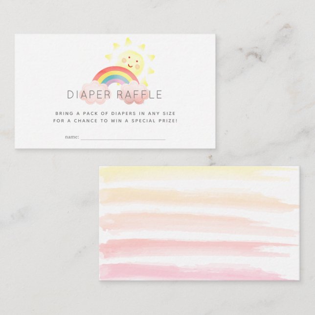 Sunshine & Rainbow Diaper Raffle Ticket Enclosure Card (Front/Back)