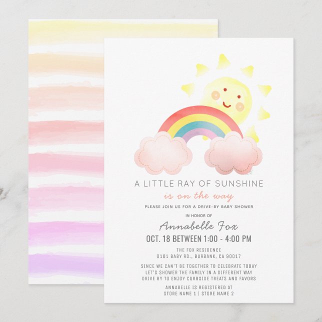 Sunshine & Rainbow Drive-by Baby Shower Invitation (Front/Back)