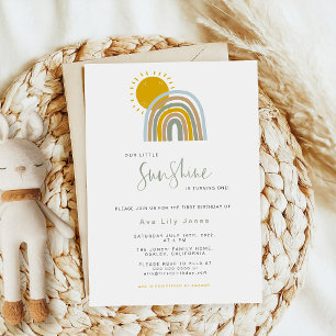 Sunshine Rainbow First Birthday Invitation
