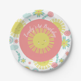 Sunshine Rainbow Floral Birthday Paper Plate