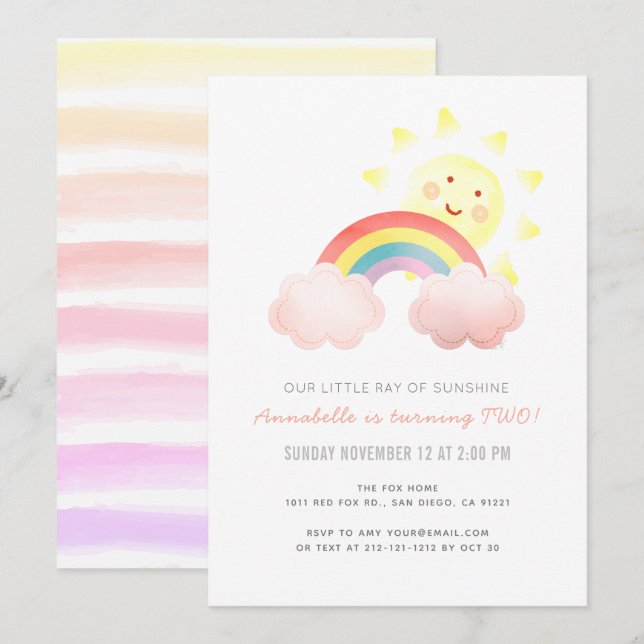 Sunshine & Rainbow Girl Birthday Party Invitation (Front/Back)