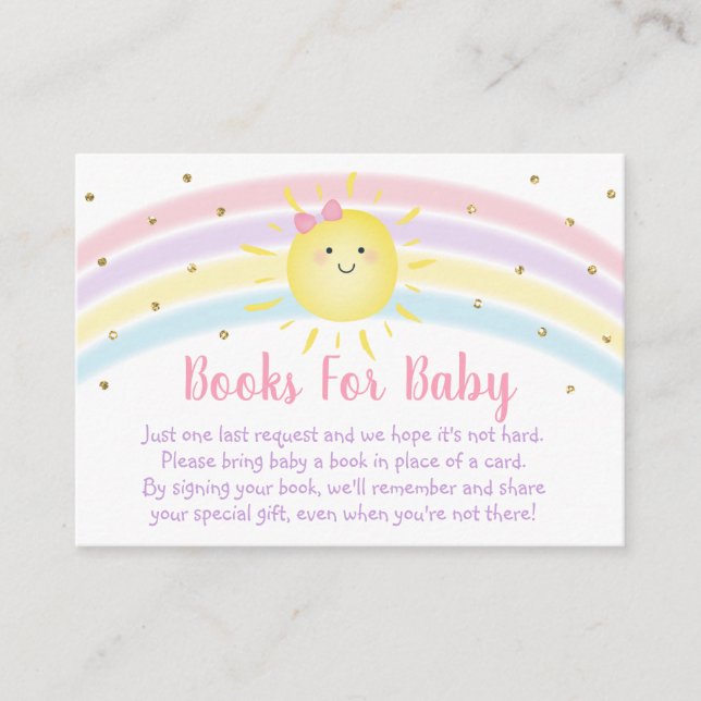 Sunshine Rainbow Pink Gold Baby Book Request Enclosure Card (Front)