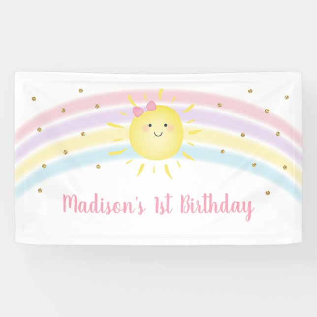 Sunshine Rainbow Pink Gold Pastel Birthday Banner (Horizontal)