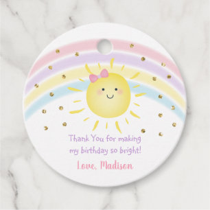 Sunshine Rainbow Pink Gold Pastel Birthday Favour Tags