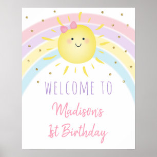 Sunshine Rainbow Pink Gold Pastel Birthday Welcome Poster