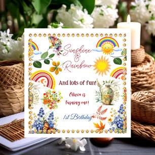 Sunshine Rainbow Spring Garden Butterfly Birthday  Napkin