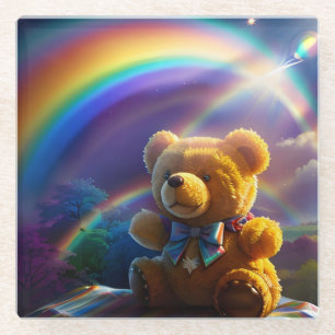 Sunshine Rainbow Teddy Bear Wonderland Glass Coaster