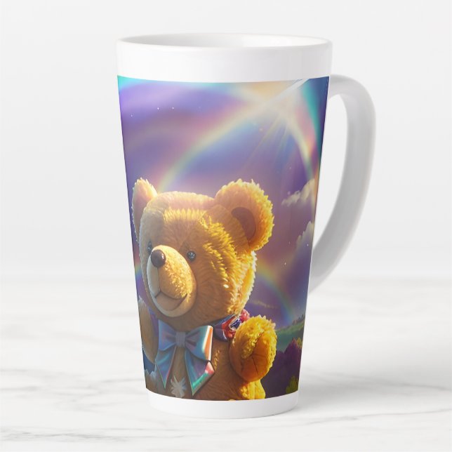 Sunshine Rainbow Teddy Bear Wonderland Latte Mug (Right Angle)