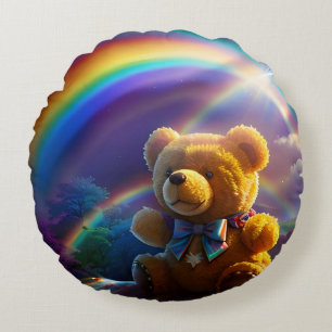 Sunshine Rainbow Teddy Bear Wonderland Round Cushion