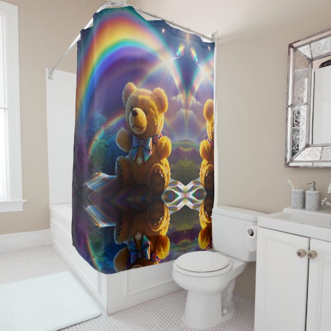 Sunshine Rainbow Teddy Bear Wonderland Shower Curtain (In Situ)