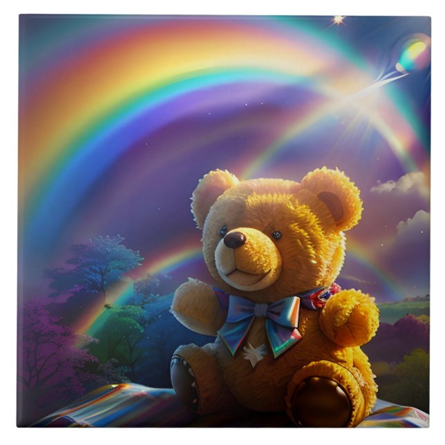 Sunshine Rainbow Teddy Bear Wonderland Tile (Front)