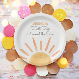 Sunshine Rainbow Trip Around the Sun 1st Birthday Paper Plate