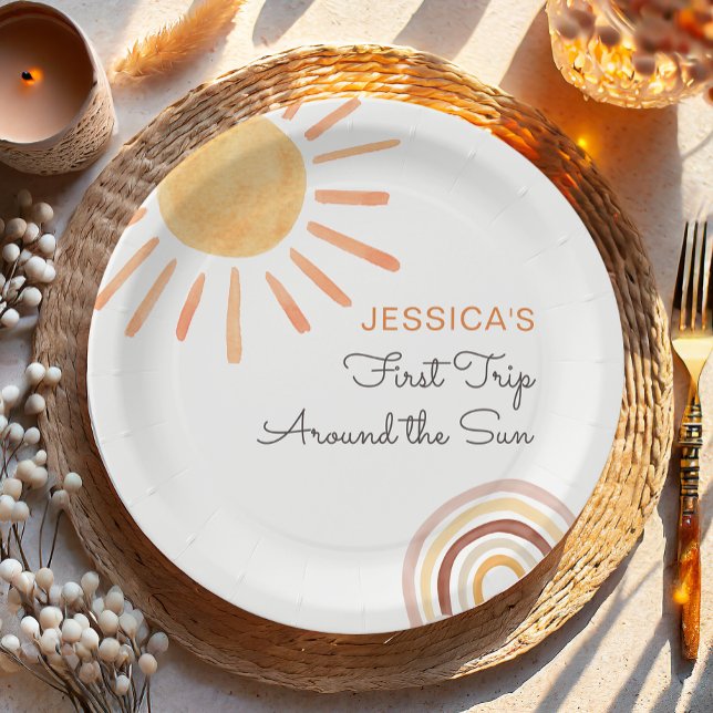 Sunshine Rainbow Trip Around the Sun 1st Birthday Paper Plate (Creator Uploaded)