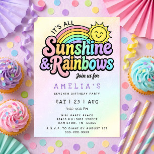 Sunshine & Rainbows Colorful Girly Birthday Party Invitation
