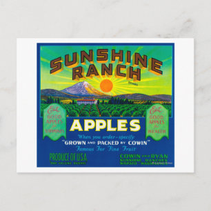 Sunshine Ranch Apple Label - Wapato, WA Postcard