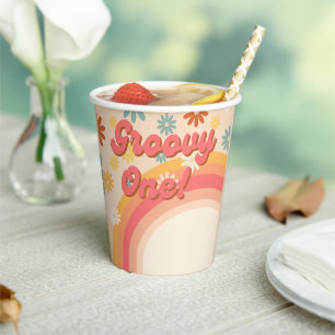 Sunshine retro boho  groovy birthday party paper cups