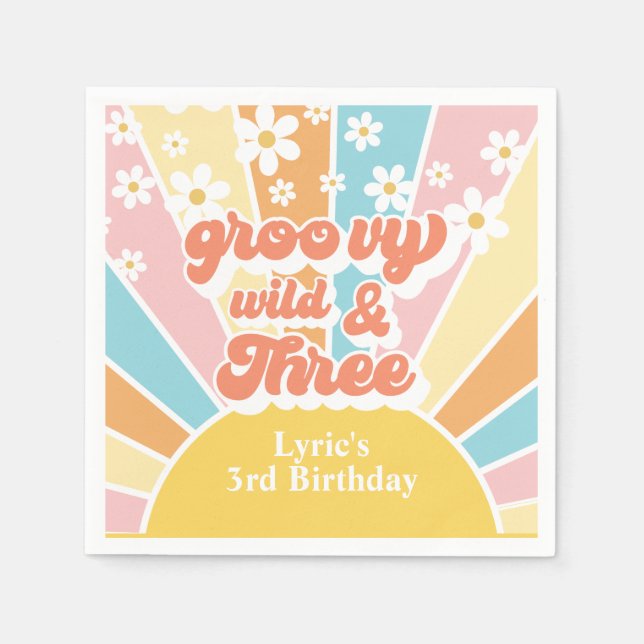 Sunshine Retro daisy 3rd birthday Napkin (Front)