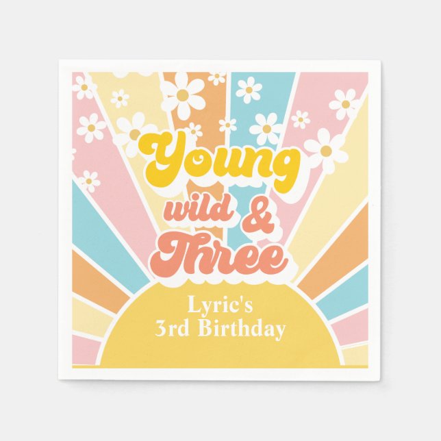 Sunshine Retro daisy 3rd birthday Napkin (Front)