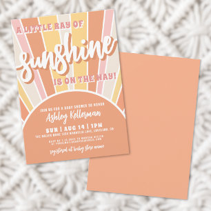 Sunshine Retro Groovy Sun Baby Shower Invitation
