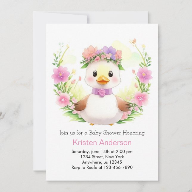 Sunshine, Smiles & Ducklings Baby Girl Shower Invitation (Front)