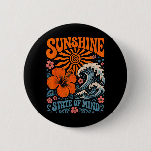 Sunshine State Of Mind Retro Beach Hibiscus Flower 6 Cm Round Badge