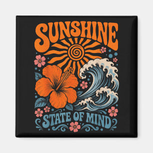 Sunshine State Of Mind Retro Beach Hibiscus Flower Magnet