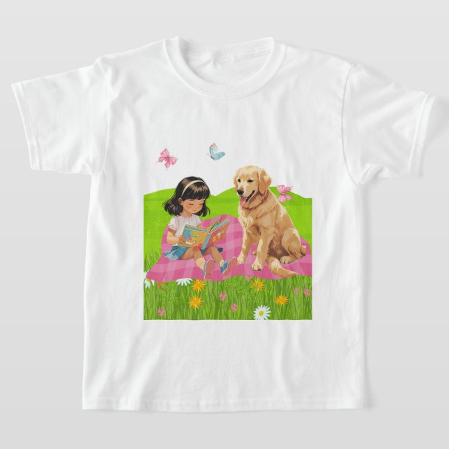 Sunshine & Storytime – Girl and Her Dog T-Shirt (Laydown)