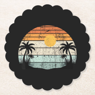 Sunshine Summer Vibes Palm Trees Beach Retro Tropi Paper Coaster