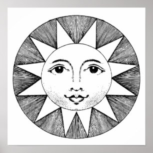 SUNSHINE SUN FACE BLACK & WHITE ART PRINT