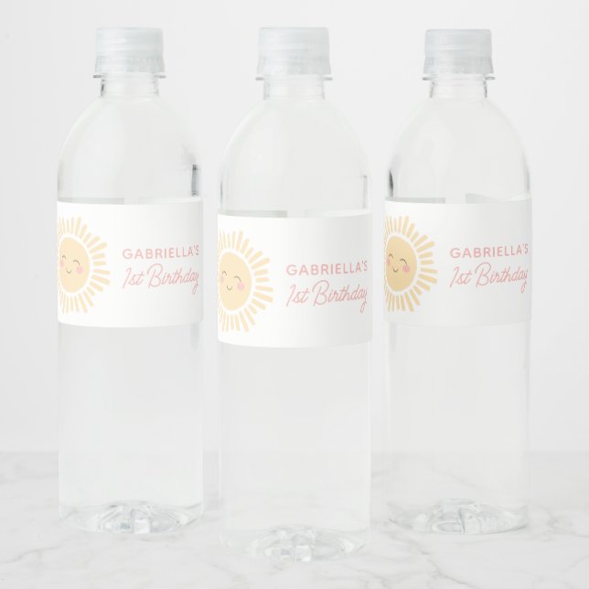 Sunshine Sun Girl Birthday Party Water Bottle Label (Bottles)
