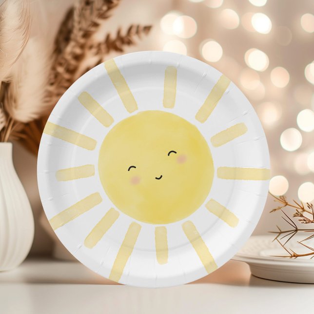 Sunshine, sun minimalist birthday party paper plate (Creator Uploaded)