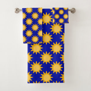 Sunshine Sun Pattern Design On Blue Bath Towel Set