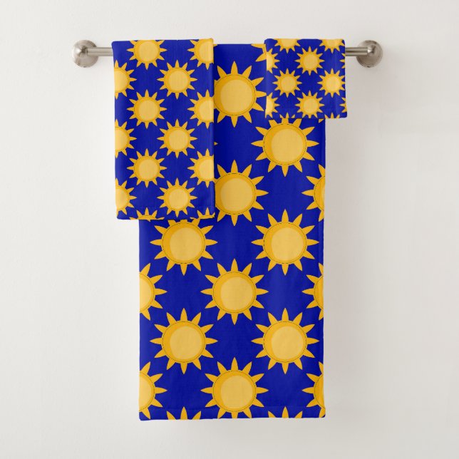 Sunshine Sun Pattern Design On Blue  Bath Towel Set (Insitu)