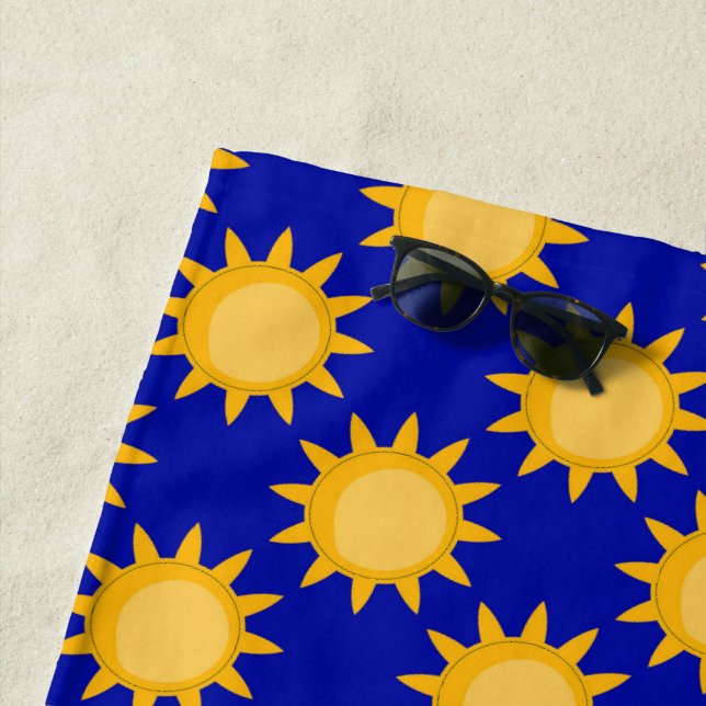 Sunshine Sun Pattern Design On Blue  Beach Towel (In Situ)