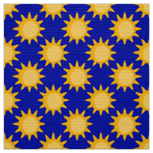 Sunshine Sun Pattern Design On Blue Fabric