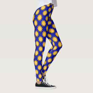 Sunshine Sun Pattern Design On Blue  Leggings