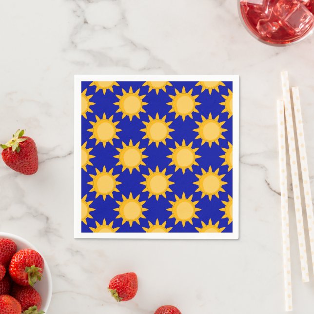 Sunshine Sun Pattern Design On Blue  Napkin (Insitu)