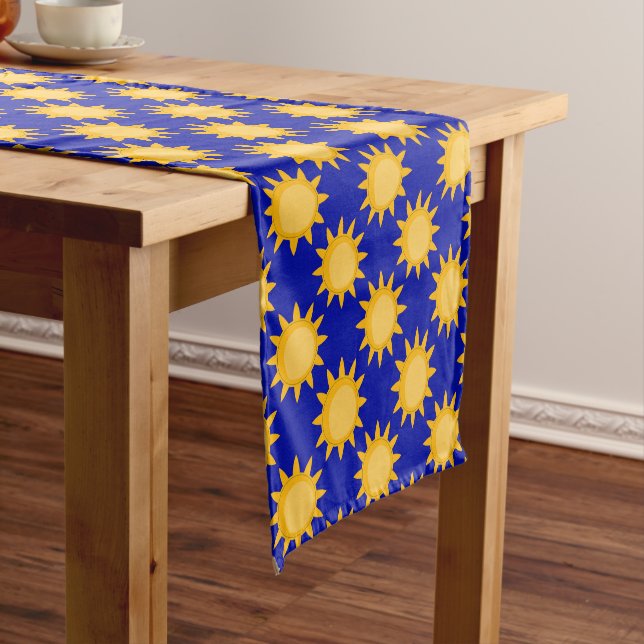 Sunshine Sun Pattern Design On Blue  Short Table Runner (In Situ)