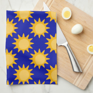 Sunshine Sun Pattern Design On Blue Tea Towel