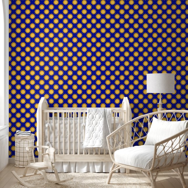 Sunshine Sun Pattern Design On Blue  Wallpaper (Kids)