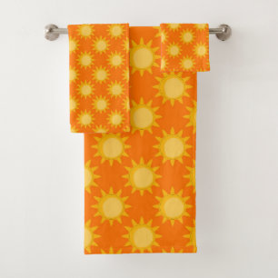 Sunshine Sun Pattern Design On Orange  Bath Towel Set
