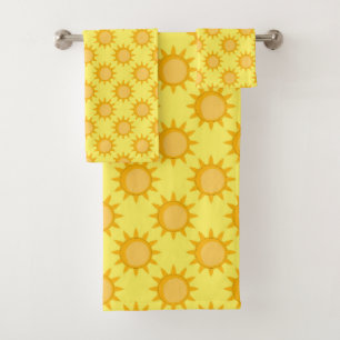 Sunshine Sun Pattern Design On Orange Bath Towel Set