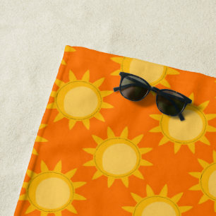 Sunshine Sun Pattern Design On Orange Beach Towel