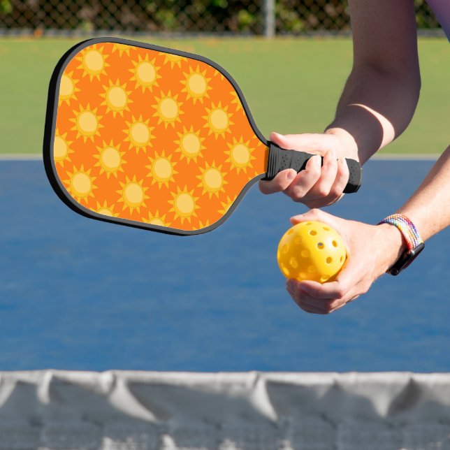 Sunshine Sun Pattern Design On Orange  Pickleball Paddle (Insitu)