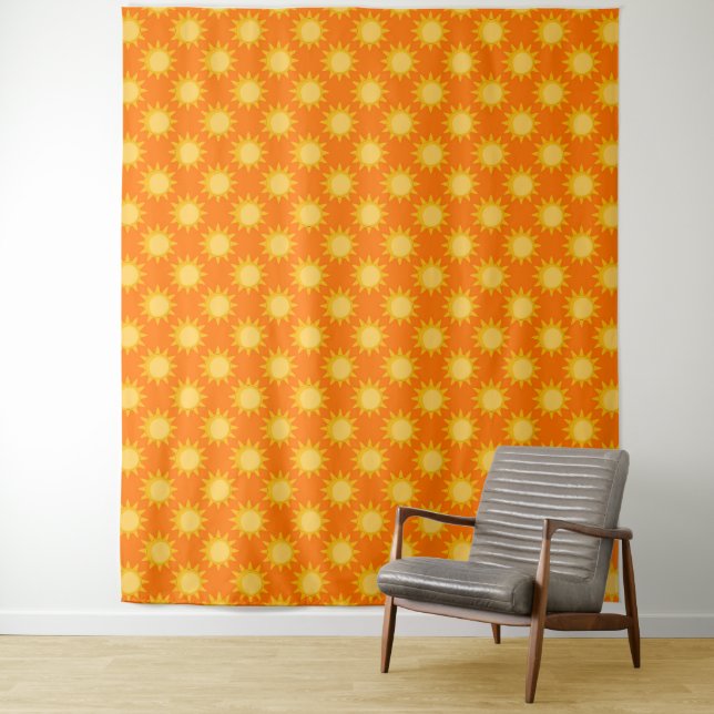 Sunshine Sun Pattern Design On Orange  Tapestry (In Situ)