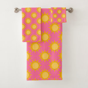 Sunshine Sun Pattern Design On Pink Bath Towel Set