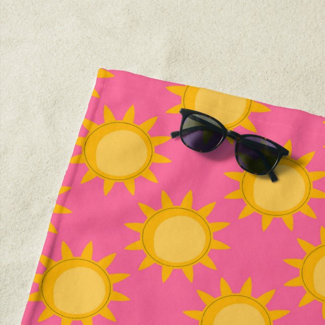 Sunshine Sun Pattern Design On Pink Beach Towel (In Situ)